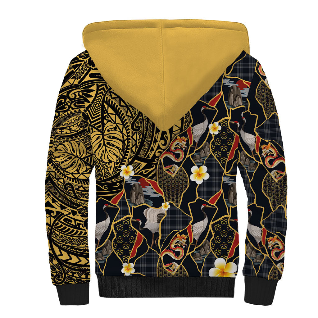 Hawaiian and Japanese Sherpa Hoodie Polynesian Tattoo with Japanese Culture Kintsugi Style LT03 - Polynesian Pride