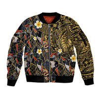 Hawaiian and Japanese Sleeve Zip Bomber Jacket Polynesian Tattoo with Japanese Culture Kintsugi Style LT03 Unisex Multicolor - Polynesian Pride