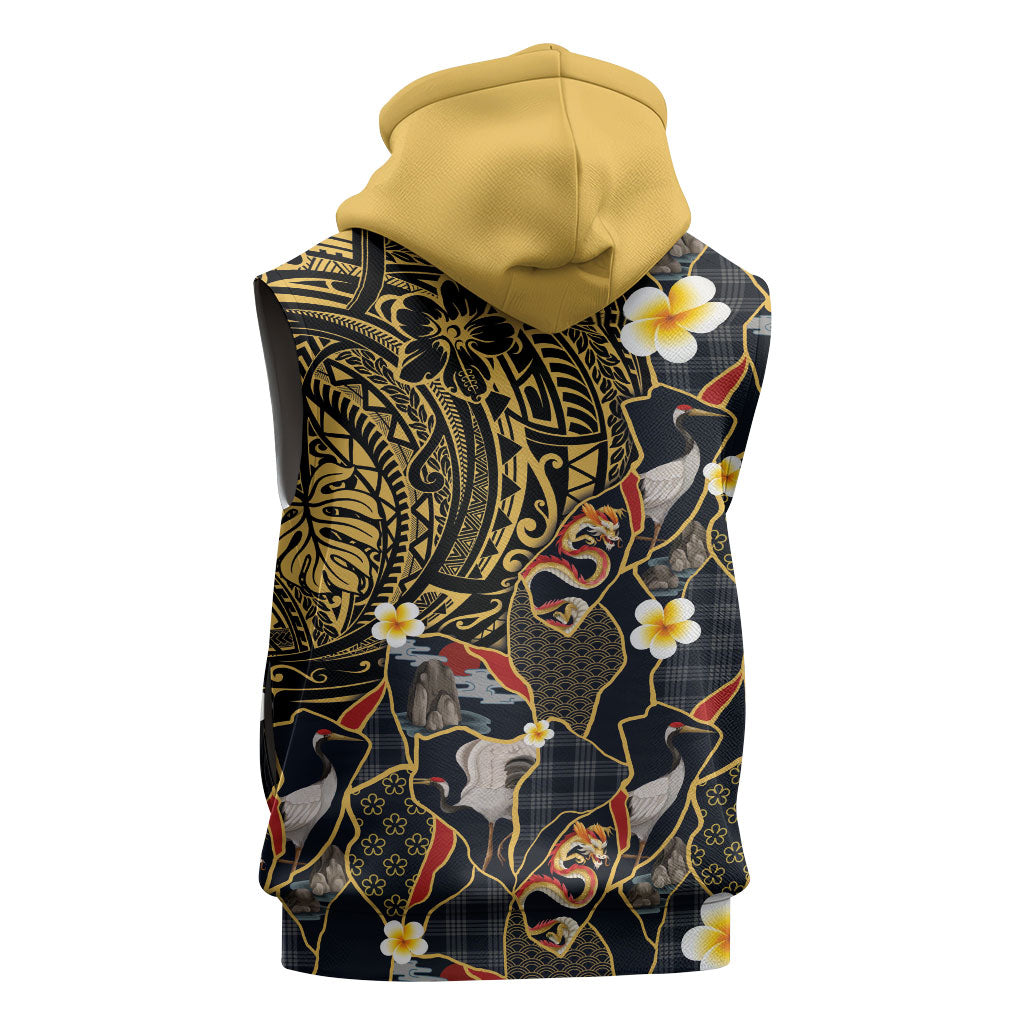 Hawaiian and Japanese Sleeveless Hoodie Polynesian Tattoo with Japanese Culture Kintsugi Style LT03 - Polynesian Pride
