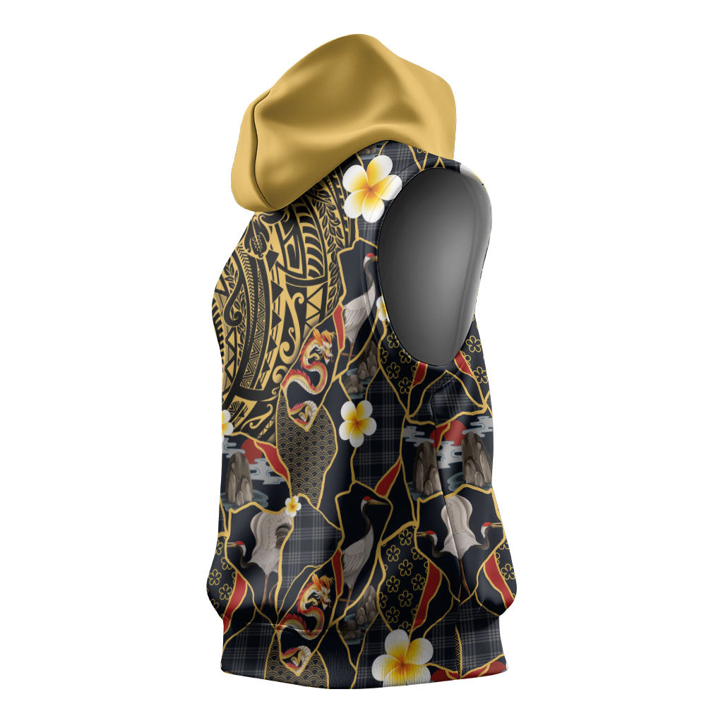 Hawaiian and Japanese Sleeveless Hoodie Polynesian Tattoo with Japanese Culture Kintsugi Style LT03 - Polynesian Pride