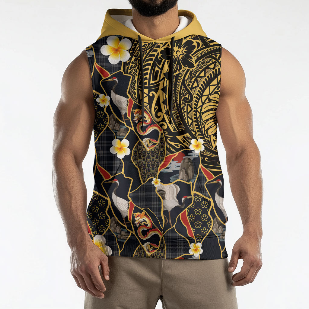 Hawaiian and Japanese Sleeveless Hoodie Polynesian Tattoo with Japanese Culture Kintsugi Style LT03 - Polynesian Pride