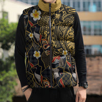 Hawaiian and Japanese Sleeveless Puffer Jacket Polynesian Tattoo with Japanese Culture Kintsugi Style LT03 - Polynesian Pride