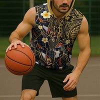 Hawaiian and Japanese Sleeveless Zip Hoodie Polynesian Tattoo with Japanese Culture Kintsugi Style LT03 - Polynesian Pride