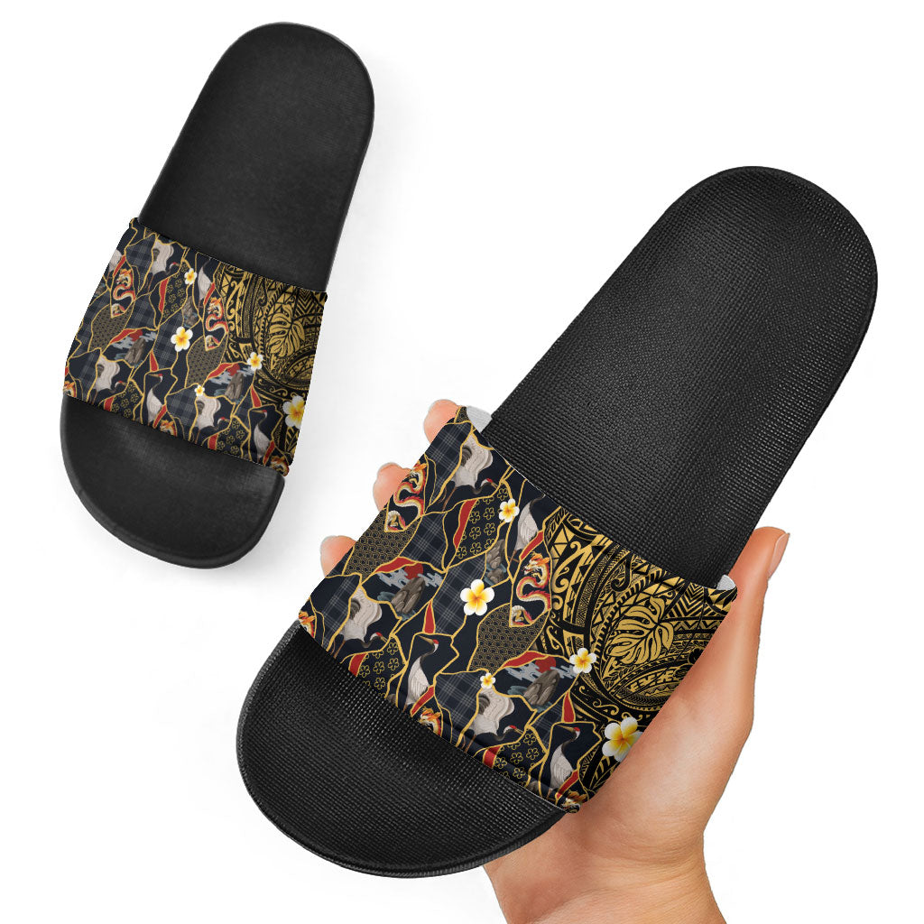 Hawaiian and Japanese Slide Sandals Polynesian Tattoo with Japanese Culture Kintsugi Style LT03 - Polynesian Pride