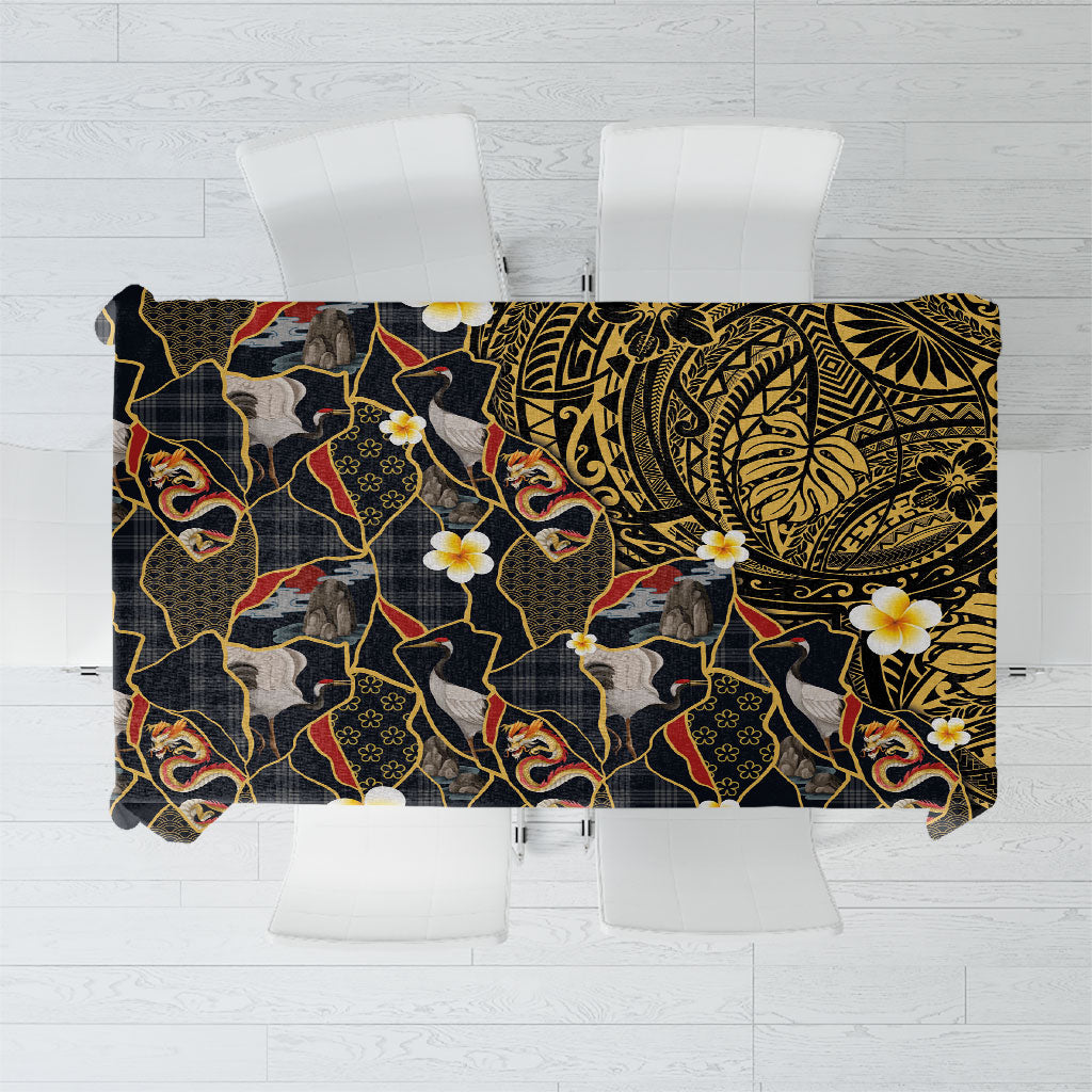 Hawaiian and Japanese Tablecloth Polynesian Tattoo with Japanese Culture Kintsugi Style LT03 Multicolor - Polynesian Pride