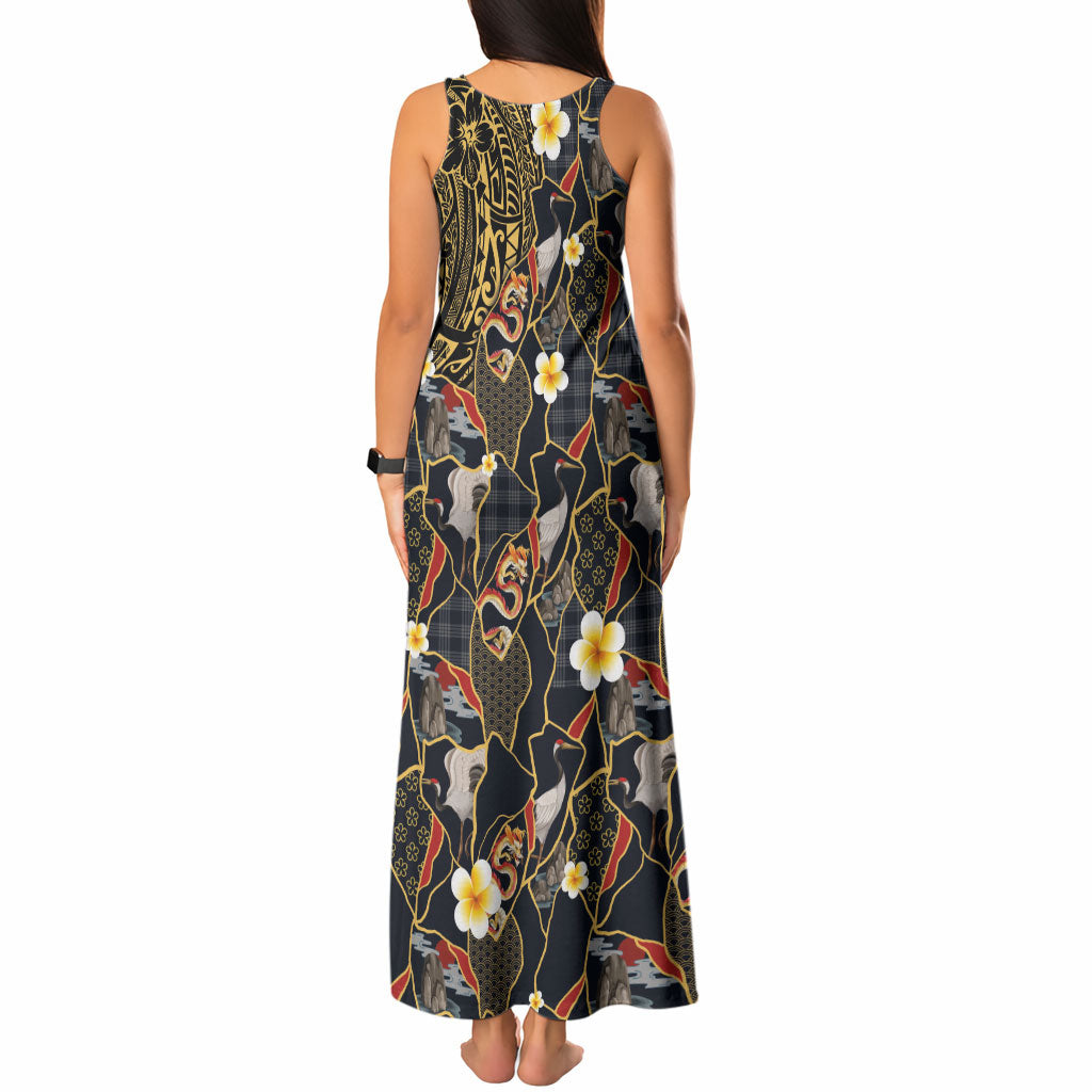 Hawaiian and Japanese Tank Maxi Dress Polynesian Tattoo with Japanese Culture Kintsugi Style LT03 - Polynesian Pride