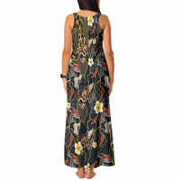 Hawaiian and Japanese Tank Maxi Dress Polynesian Tattoo with Japanese Culture Kintsugi Style LT03 - Polynesian Pride