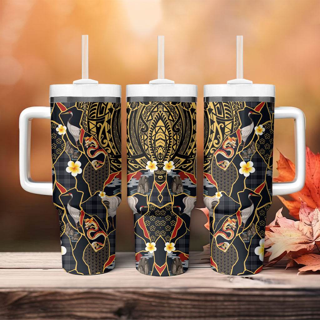 Hawaiian and Japanese Tumbler With Handle Polynesian Tattoo with Japanese Culture Kintsugi Style LT03 - Polynesian Pride