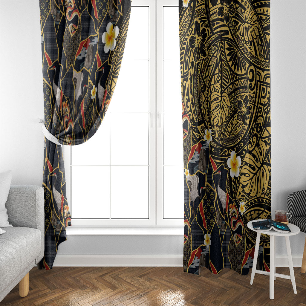 Hawaiian and Japanese Window Curtain Polynesian Tattoo with Japanese Culture Kintsugi Style LT03 - Polynesian Pride