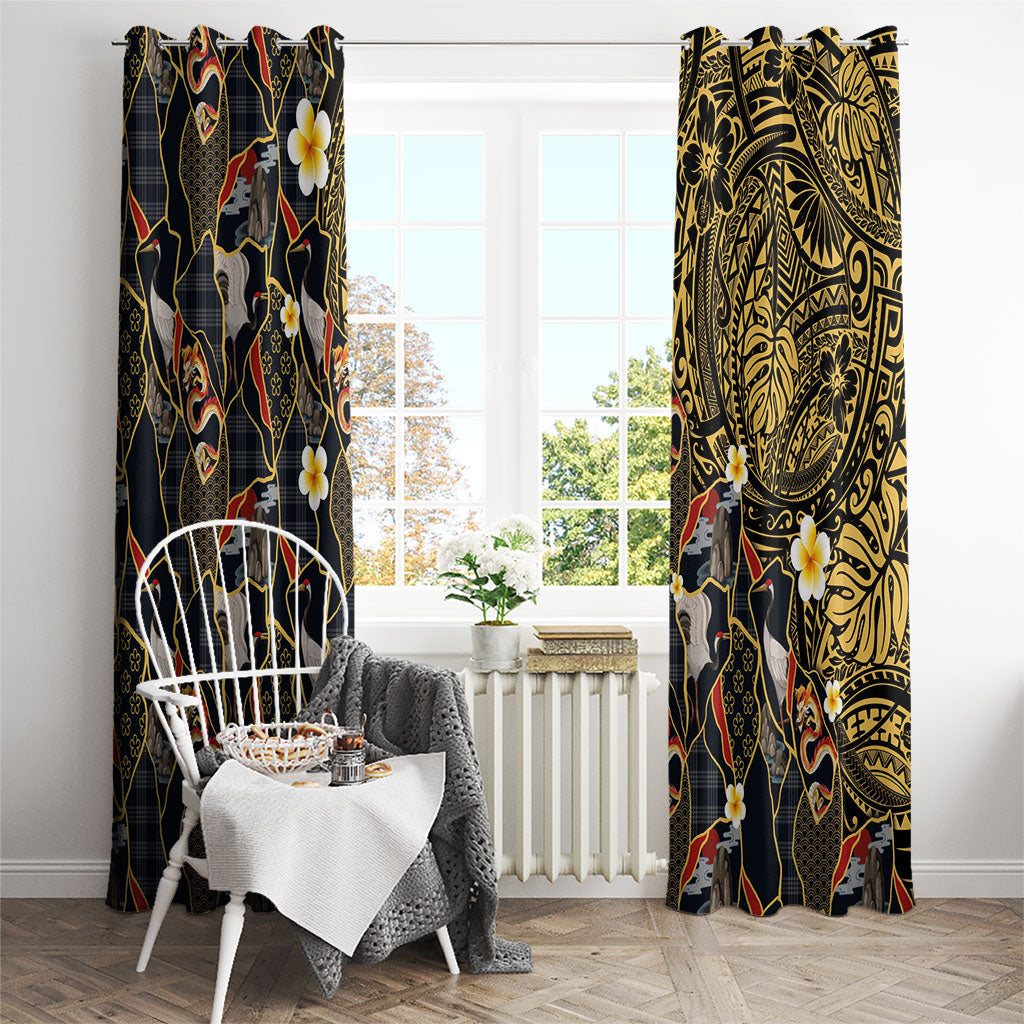 Hawaiian and Japanese Window Curtain Polynesian Tattoo with Japanese Culture Kintsugi Style LT03 - Polynesian Pride