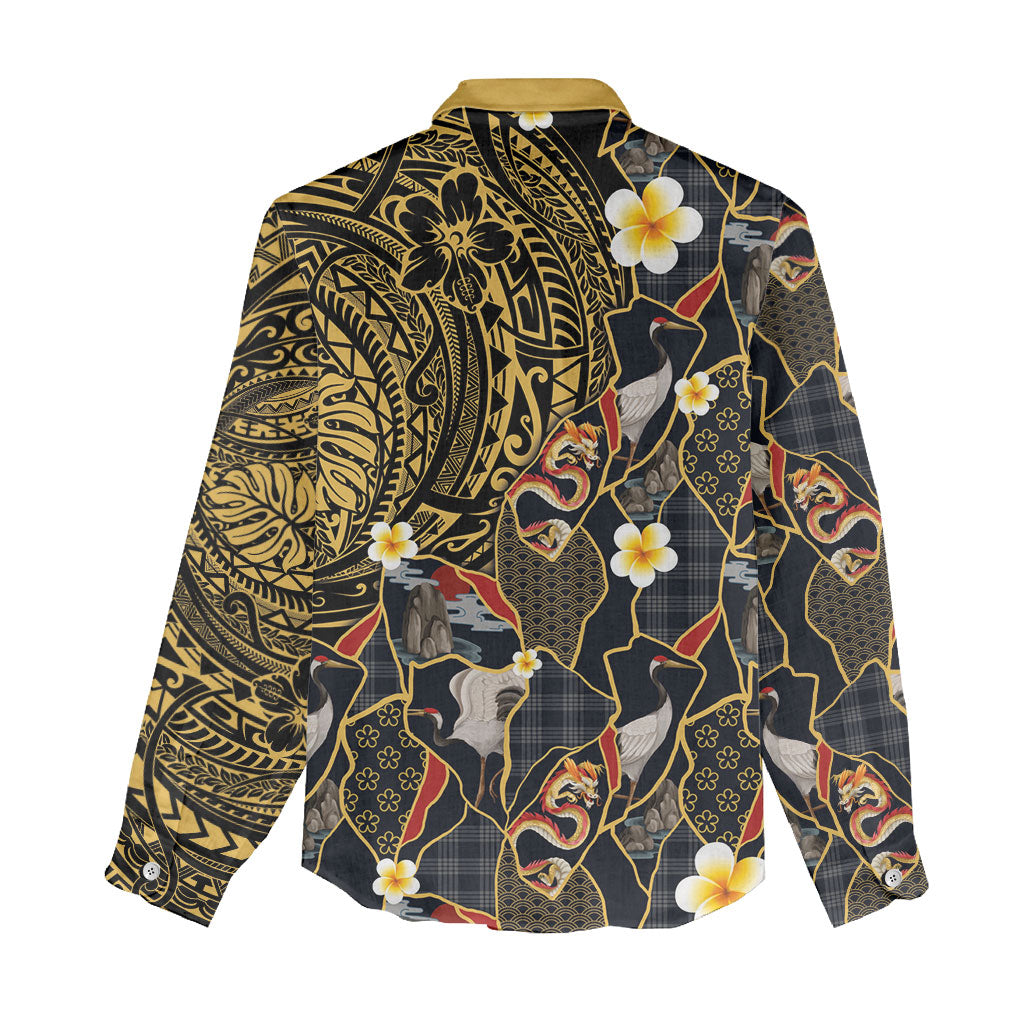 Hawaiian and Japanese Women Casual Shirt Polynesian Tattoo with Japanese Culture Kintsugi Style LT03 - Polynesian Pride