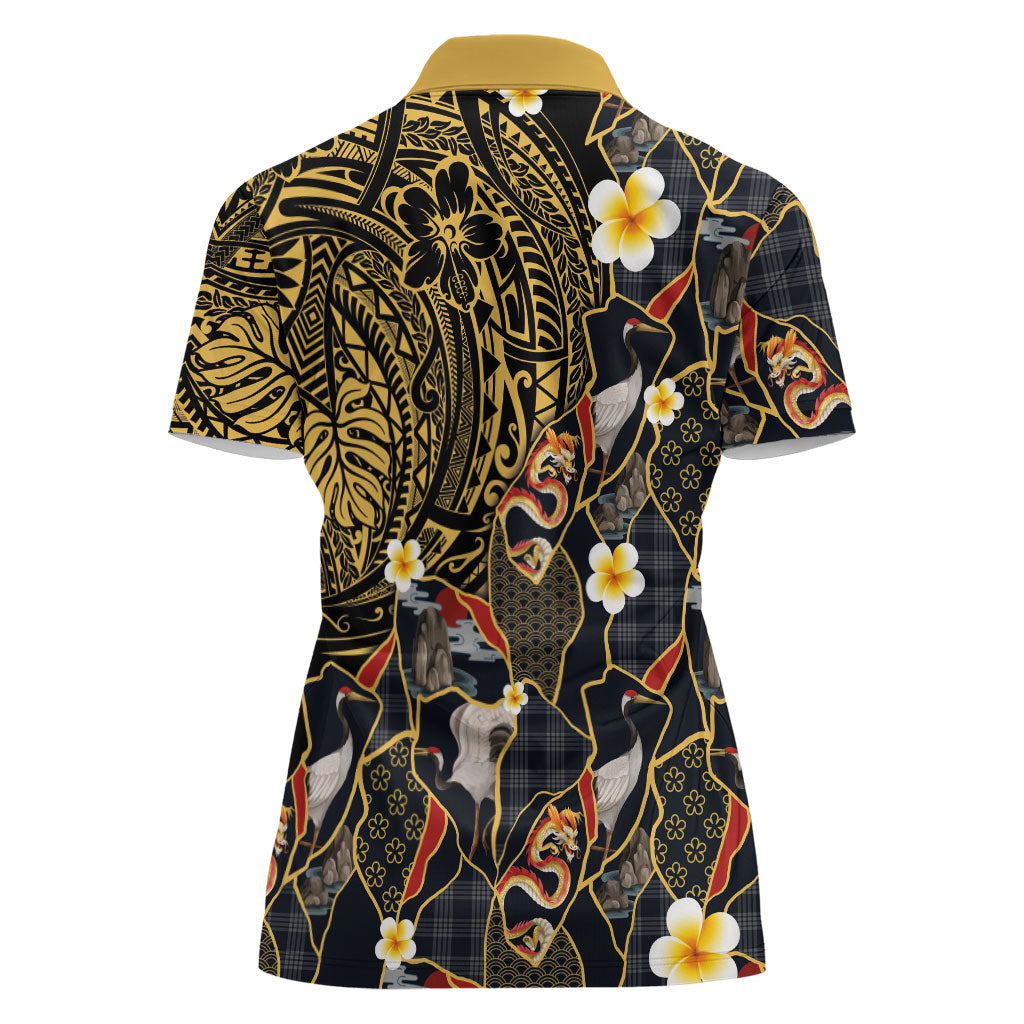 Hawaiian and Japanese Women Polo Shirt Polynesian Tattoo with Japanese Culture Kintsugi Style LT03 - Polynesian Pride