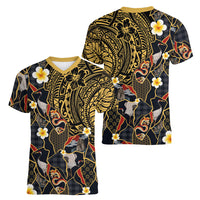 Hawaiian and Japanese Women V-Neck T-Shirt Polynesian Tattoo with Japanese Culture Kintsugi Style LT03 - Polynesian Pride