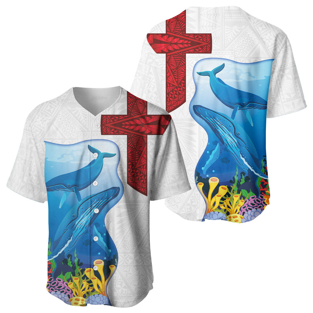 Tonga Swimming with Whales Baseball Jersey Ngatu Pattern LT03 - Polynesian Pride