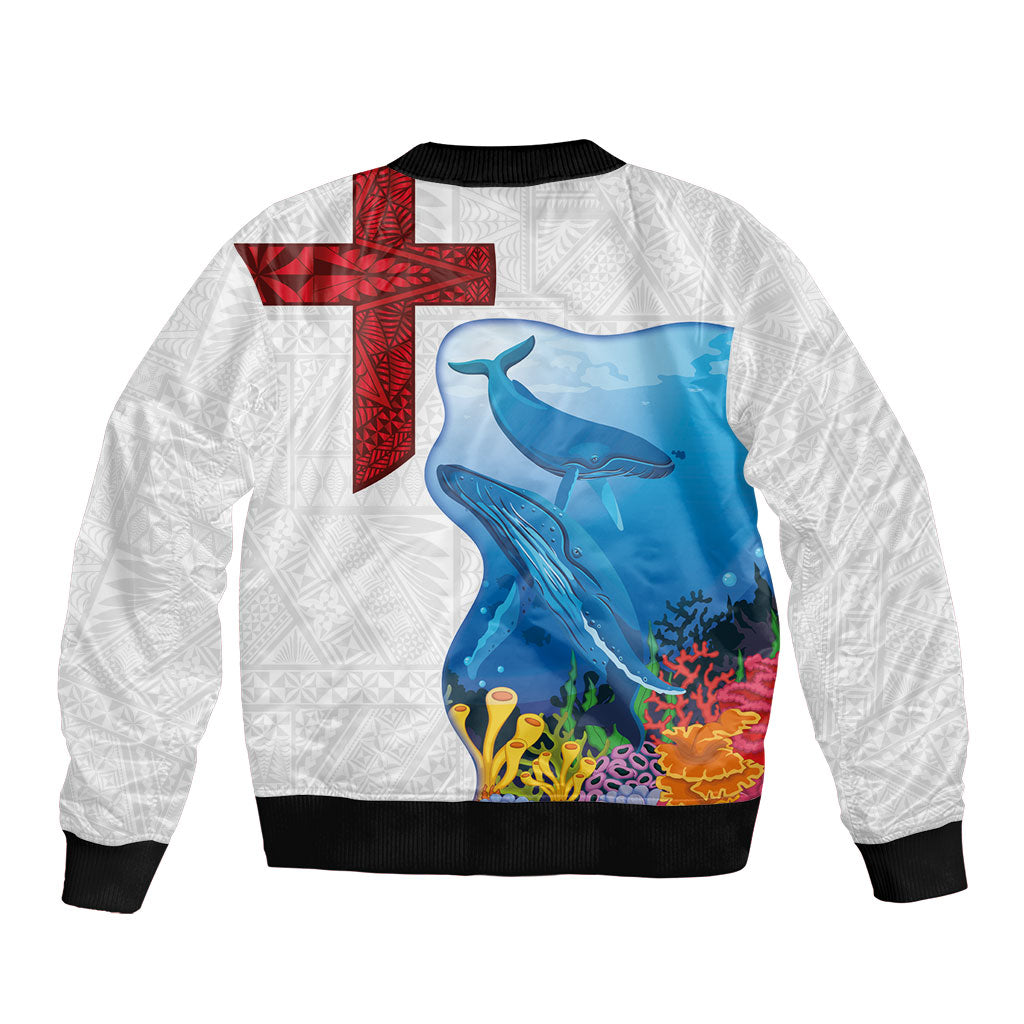 Tonga Swimming with Whales Bomber Jacket Ngatu Pattern LT03 - Polynesian Pride