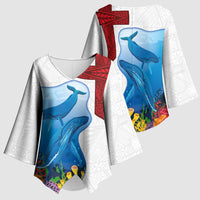 Tonga Swimming with Whales Kimono Sleeve Blouse Ngatu Pattern LT03 - Polynesian Pride