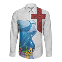 Tonga Swimming with Whales Long Sleeve Button Shirt Ngatu Pattern LT03 Unisex Multicolor - Polynesian Pride