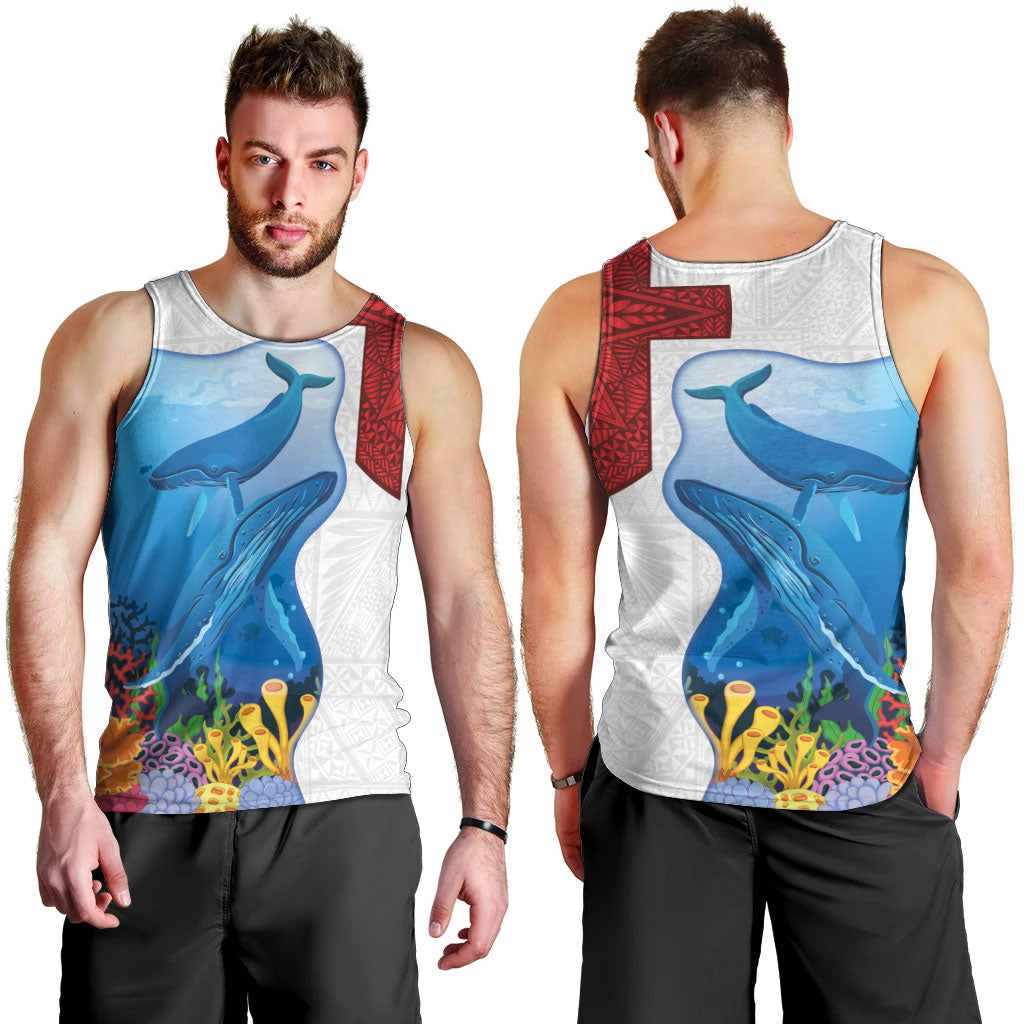 Tonga Swimming with Whales Men Tank Top Ngatu Pattern LT03 - Polynesian Pride