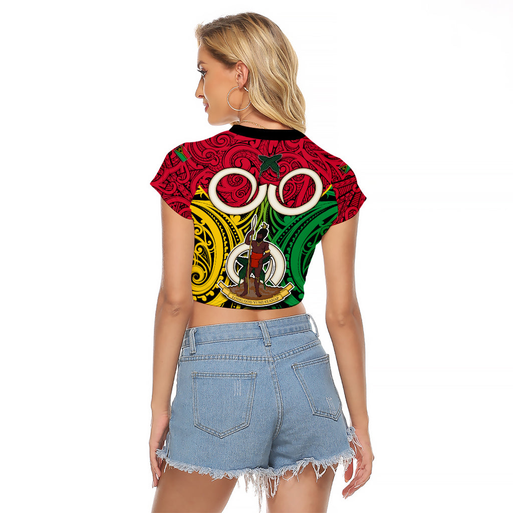 Vanuatu Raglan Cropped T Shirt Pig Tusk Mix Maori Pattern and Namele Leaf LT03 - Polynesian Pride
