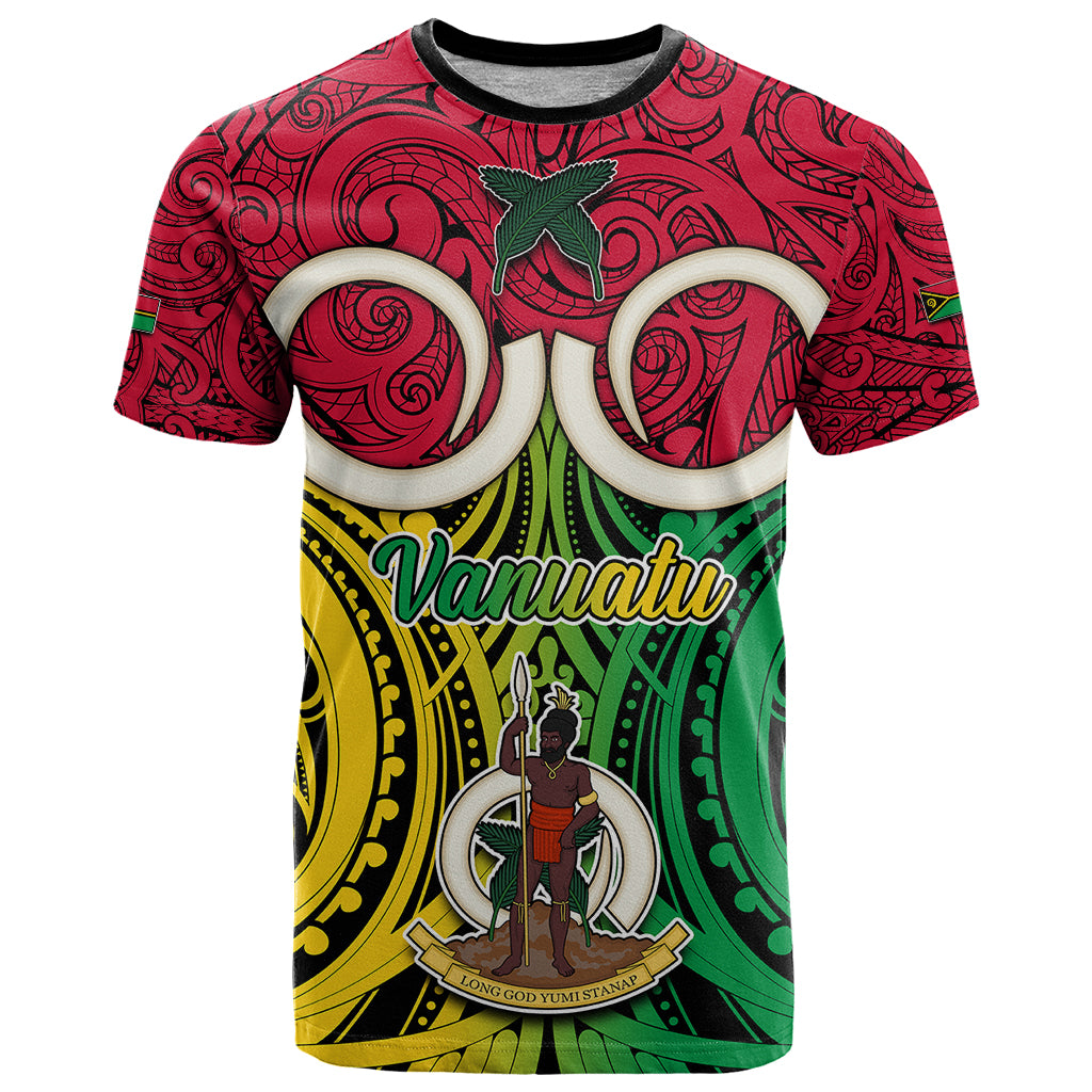Vanuatu T Shirt Pig Tusk Mix Maori Pattern and Namele Leaf LT03 Red - Polynesian Pride