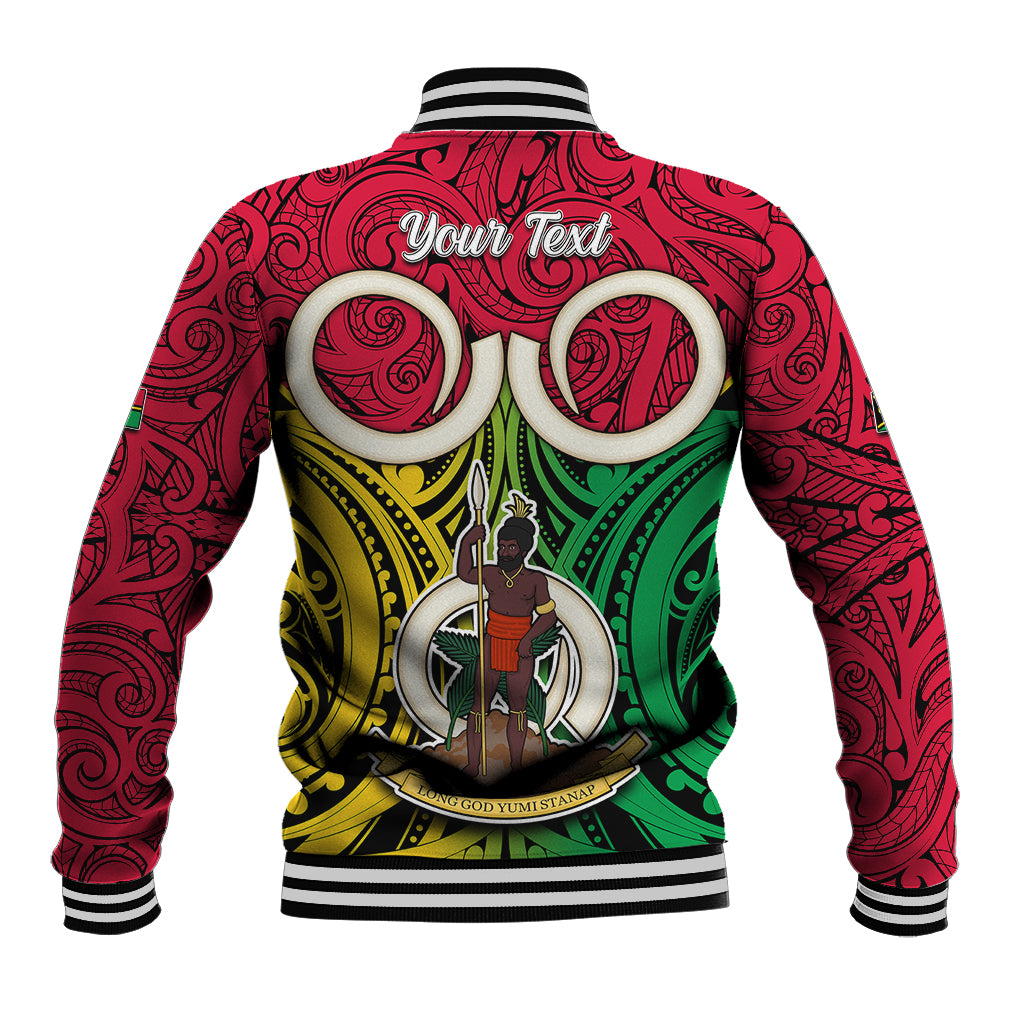 Personalised Vanuatu Baseball Jacket Pig Tusk Mix Maori Pattern and Namele Leaf LT03 - Polynesian Pride