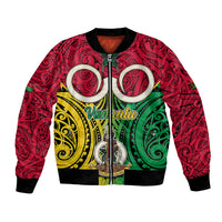 Personalised Vanuatu Bomber Jacket Pig Tusk Mix Maori Pattern and Namele Leaf LT03 Unisex Red - Polynesian Pride