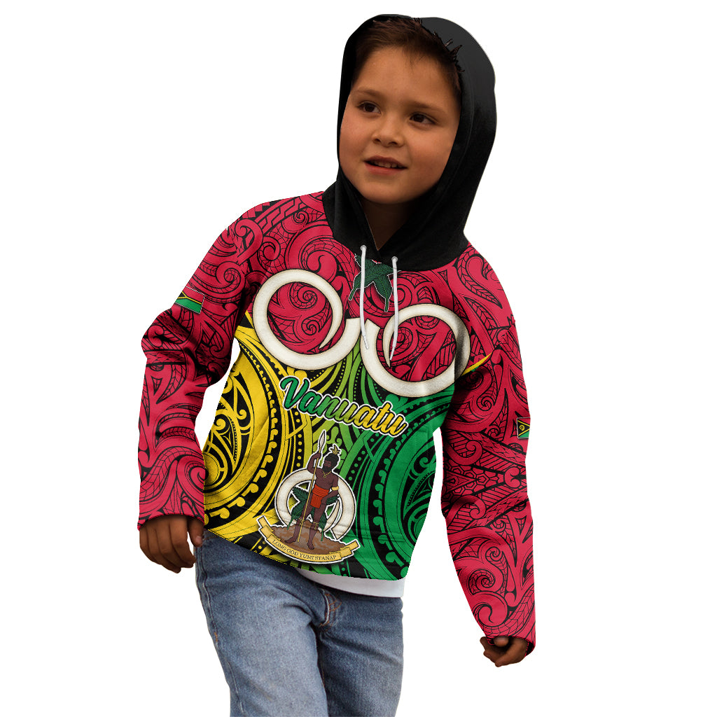 Personalised Vanuatu Kid Hoodie Pig Tusk Mix Maori Pattern and Namele Leaf LT03 - Polynesian Pride