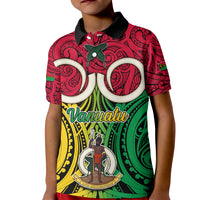 Personalised Vanuatu Kid Polo Shirt Pig Tusk Mix Maori Pattern and Namele Leaf LT03 Kid Red - Polynesian Pride