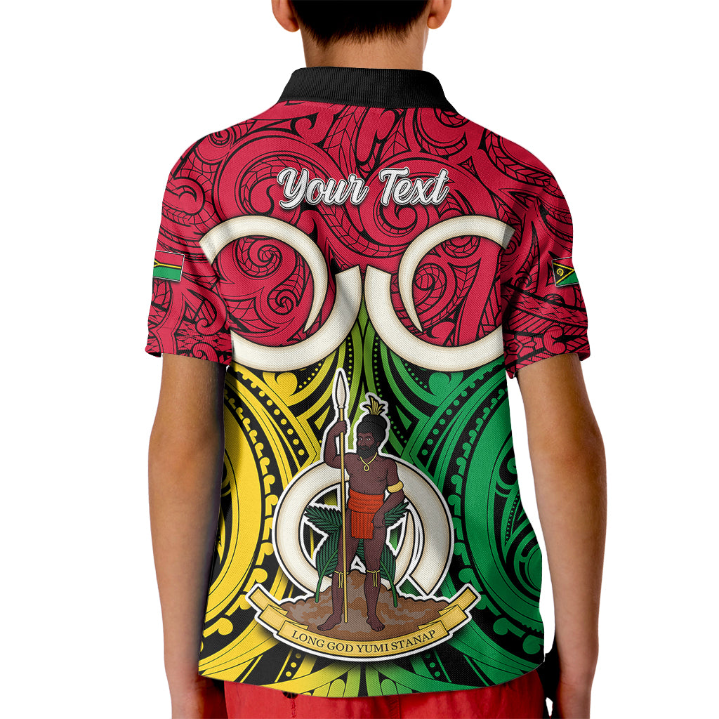 Personalised Vanuatu Kid Polo Shirt Pig Tusk Mix Maori Pattern and Namele Leaf LT03 - Polynesian Pride