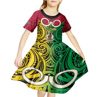 Personalised Vanuatu Kid Short Sleeve Dress Pig Tusk Mix Maori Pattern and Namele Leaf LT03 - Polynesian Pride