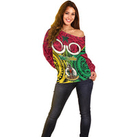 Personalised Vanuatu Off Shoulder Sweater Pig Tusk Mix Maori Pattern and Namele Leaf LT03 - Polynesian Pride