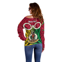 Personalised Vanuatu Off Shoulder Sweater Pig Tusk Mix Maori Pattern and Namele Leaf LT03 - Polynesian Pride