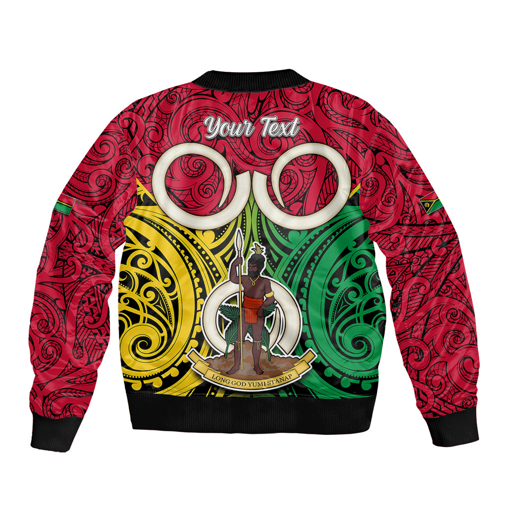 Personalised Vanuatu Sleeve Zip Bomber Jacket Pig Tusk Mix Maori Pattern and Namele Leaf LT03 - Polynesian Pride