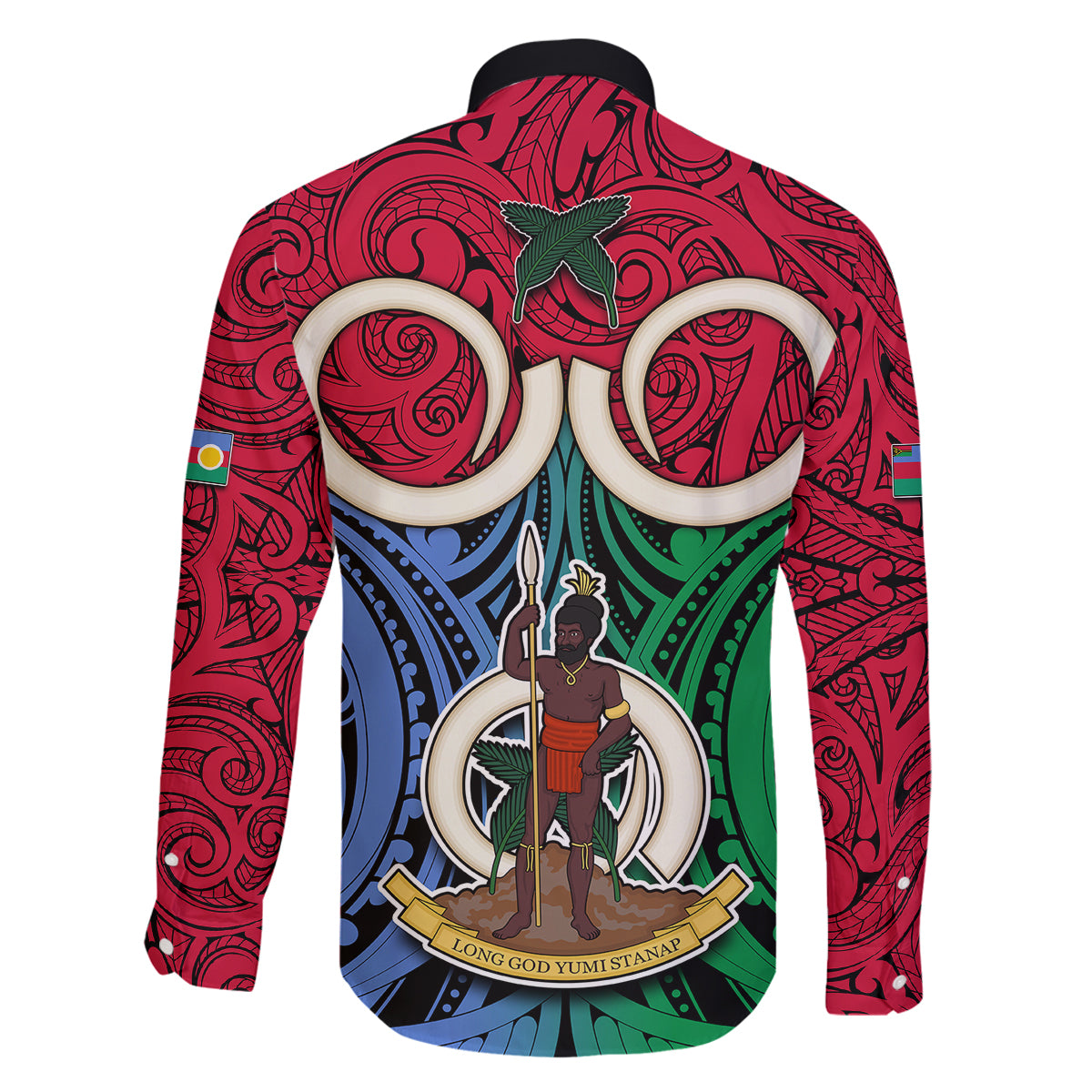 Vanuatu Shefa Province Family Matching Off Shoulder Short Dress and Hawaiian Shirt Pig Tusk Mix Maori Pattern and Namele Leaf LT03 - Polynesian Pride