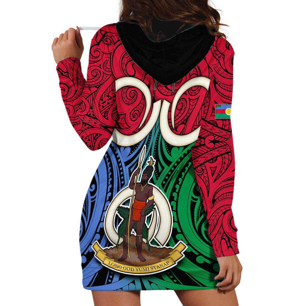 Vanuatu Shefa Province Hoodie Dress Pig Tusk Mix Maori Pattern and Namele Leaf LT03 - Polynesian Pride