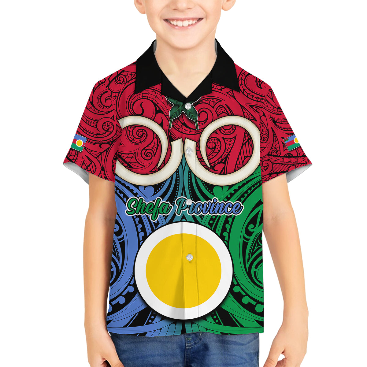 Vanuatu Shefa Province Kid Hawaiian Shirt Pig Tusk Mix Maori Pattern and Namele Leaf LT03 - Polynesian Pride