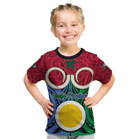 Vanuatu Shefa Province Kid T Shirt Pig Tusk Mix Maori Pattern and Namele Leaf LT03 Red - Polynesian Pride