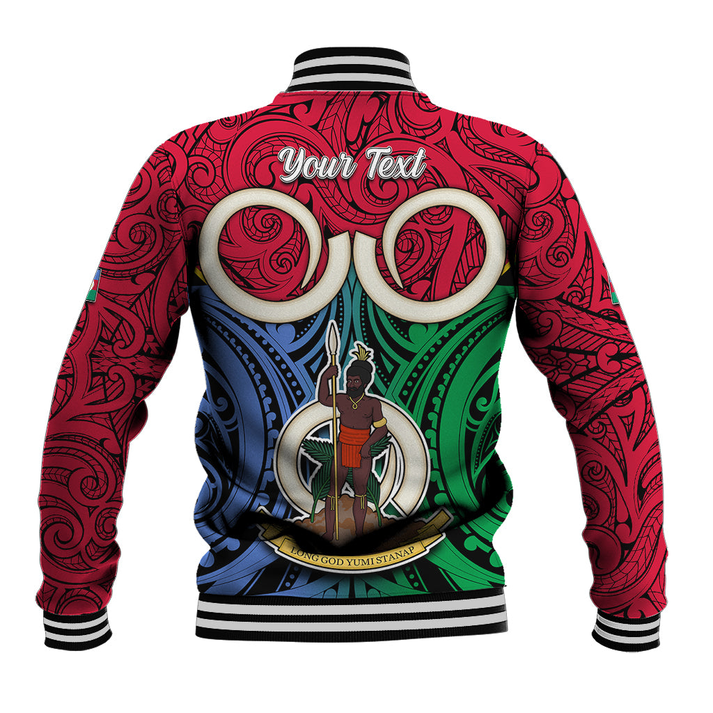 Personalised Vanuatu Shefa Province Baseball Jacket Pig Tusk Mix Maori Pattern and Namele Leaf LT03 - Polynesian Pride