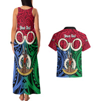 Personalised Vanuatu Shefa Province Couples Matching Tank Maxi Dress and Hawaiian Shirt Pig Tusk Mix Maori Pattern and Namele Leaf LT03 - Polynesian Pride