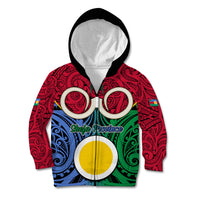 Personalised Vanuatu Shefa Province Kid Hoodie Pig Tusk Mix Maori Pattern and Namele Leaf LT03 Zip Hoodie Red - Polynesian Pride