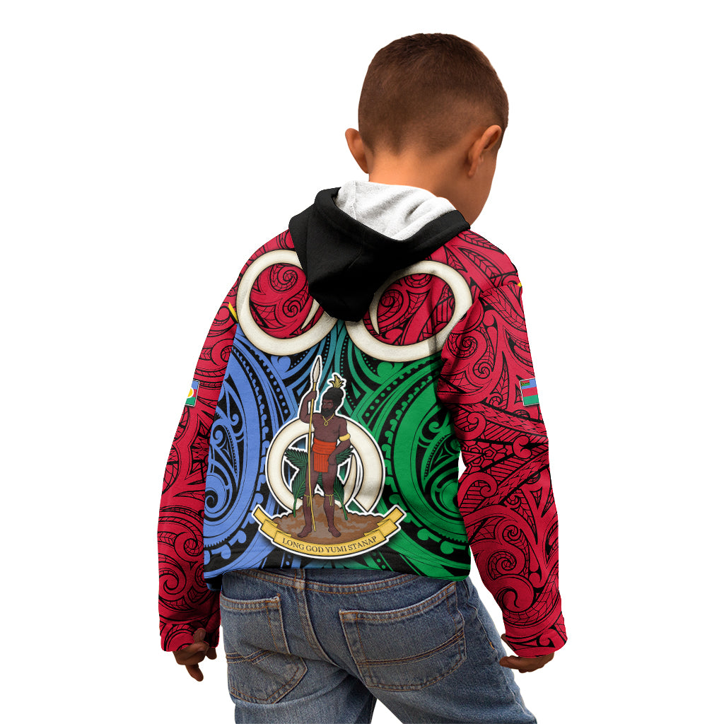 Personalised Vanuatu Shefa Province Kid Hoodie Pig Tusk Mix Maori Pattern and Namele Leaf LT03 - Polynesian Pride