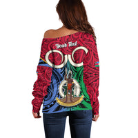Personalised Vanuatu Shefa Province Off Shoulder Sweater Pig Tusk Mix Maori Pattern and Namele Leaf LT03 - Polynesian Pride