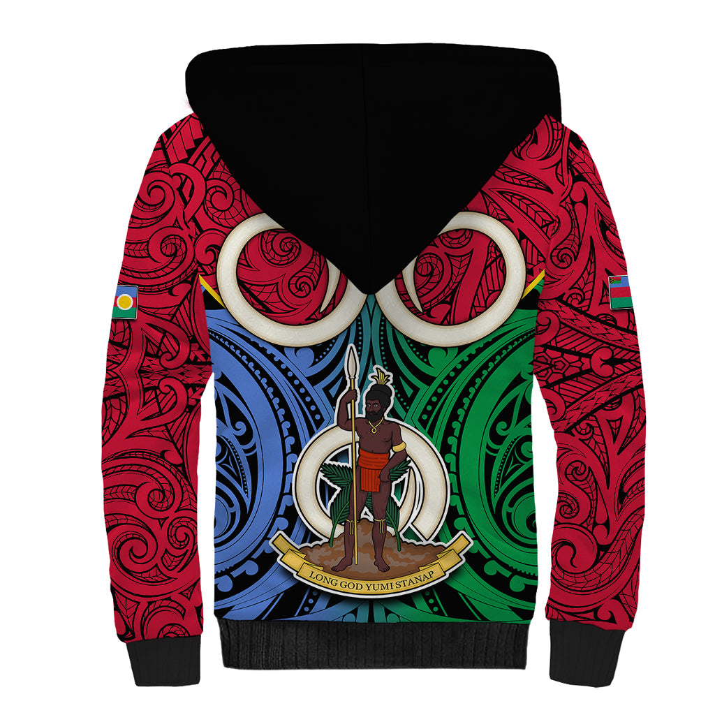 Personalised Vanuatu Shefa Province Sherpa Hoodie Pig Tusk Mix Maori Pattern and Namele Leaf LT03 - Polynesian Pride