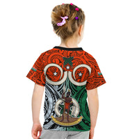 Vanuatu Penama Province Kid T Shirt Pig Tusk Mix Maori Pattern and Namele Leaf LT03 - Polynesian Pride