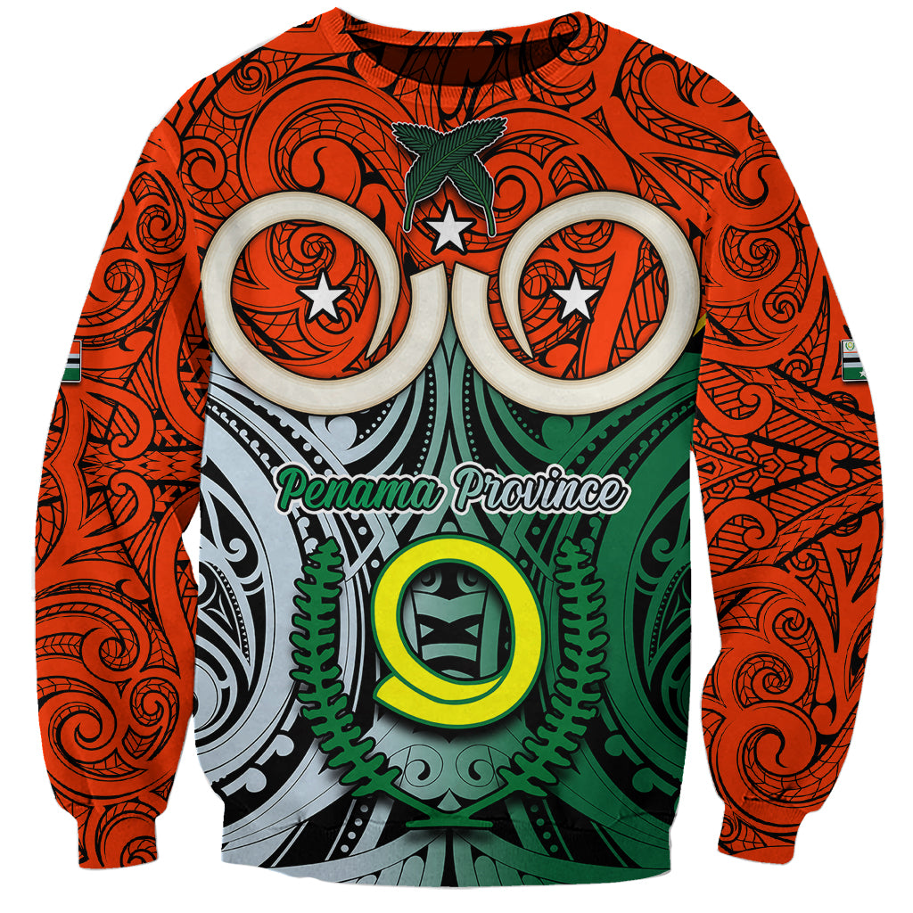 Vanuatu Penama Province Sweatshirt Pig Tusk Mix Maori Pattern and Namele Leaf LT03 Unisex Orange - Polynesian Pride