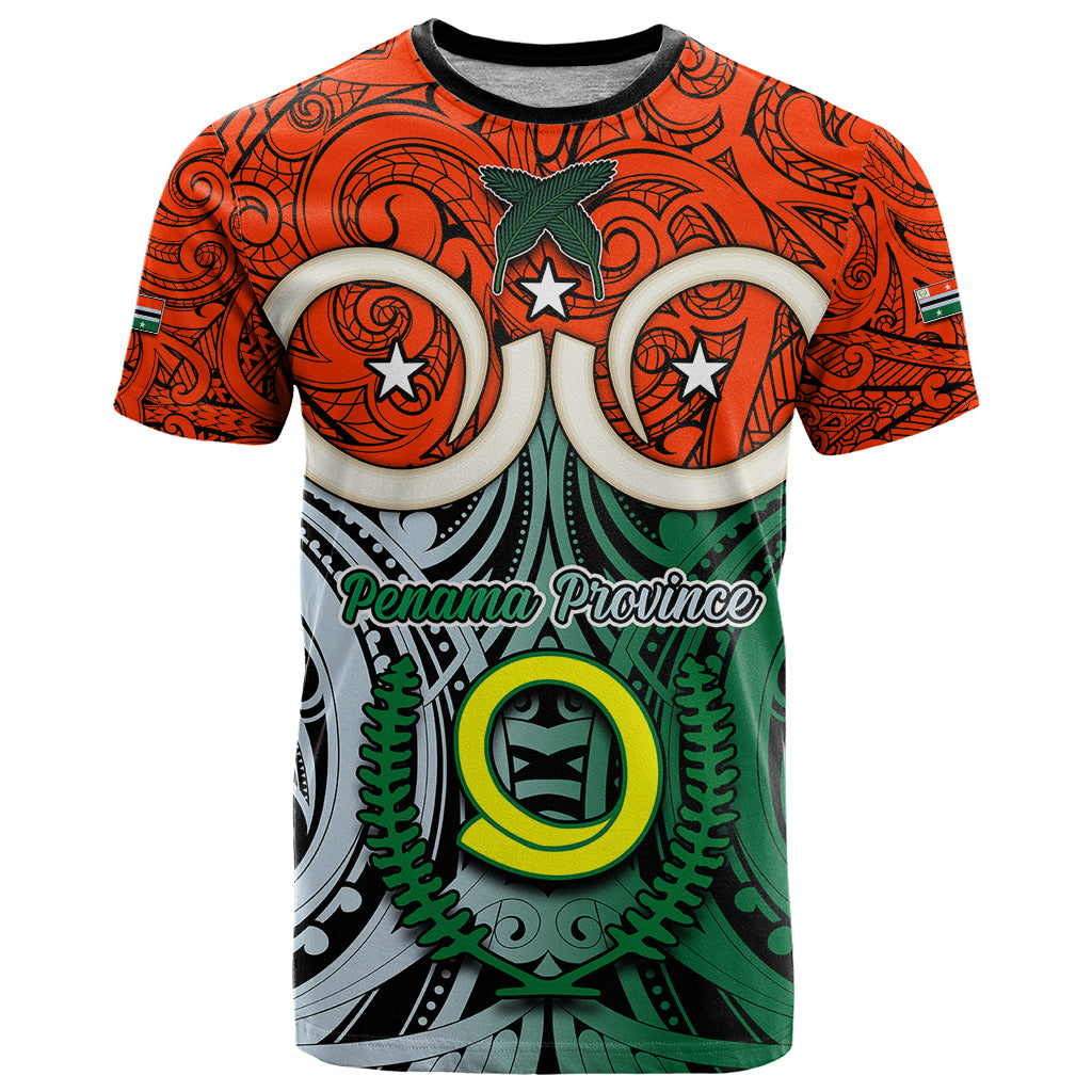 Vanuatu Penama Province T Shirt Pig Tusk Mix Maori Pattern and Namele Leaf LT03 Orange - Polynesian Pride
