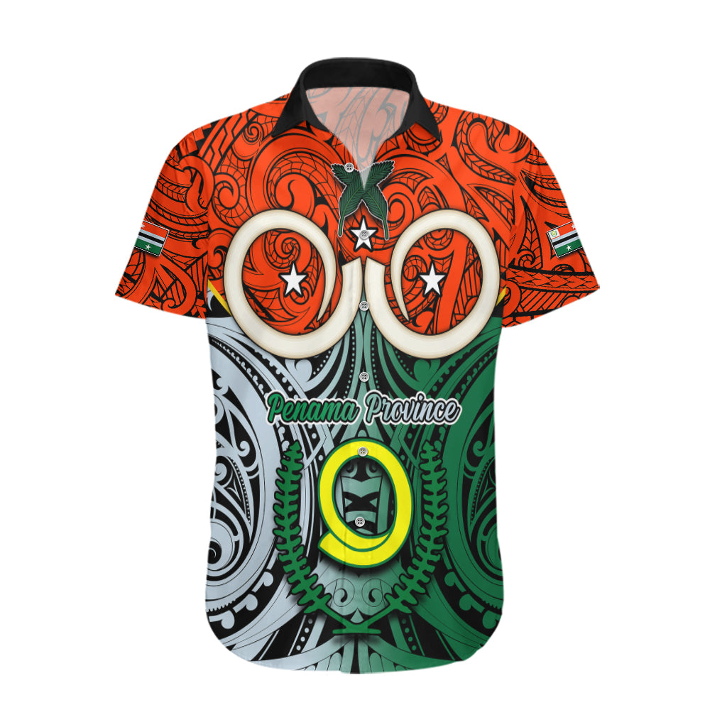 Personalised Vanuatu Penama Province Hawaiian Shirt Pig Tusk Mix Maori Pattern and Namele Leaf LT03 Orange - Polynesian Pride