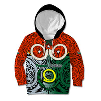 Personalised Vanuatu Penama Province Kid Hoodie Pig Tusk Mix Maori Pattern and Namele Leaf LT03 Hoodie Orange - Polynesian Pride
