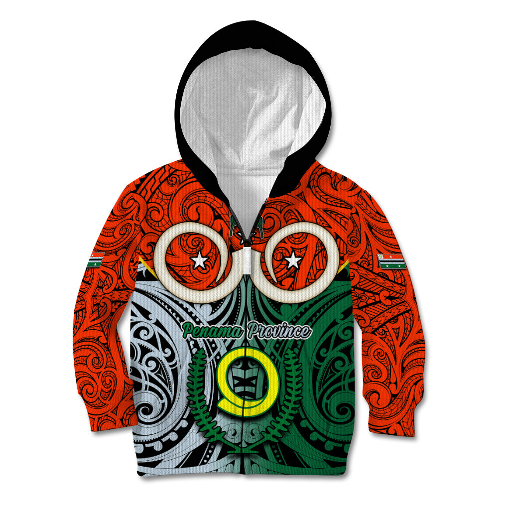 Personalised Vanuatu Penama Province Kid Hoodie Pig Tusk Mix Maori Pattern and Namele Leaf LT03 Zip Hoodie Orange - Polynesian Pride