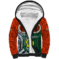 Personalised Vanuatu Penama Province Sherpa Hoodie Pig Tusk Mix Maori Pattern and Namele Leaf LT03 Unisex Orange - Polynesian Pride